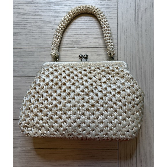Expressly For Simon Vintage 1960s Raffia Straw Purse W/ Handle & Kiss Close Bag - Picture 1 of 10
